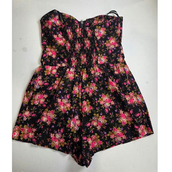PINK by Victoria's Secret Multicolor Floral Cotton Romper Strapless Size Large - Picture 2 of 11